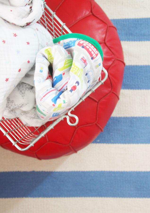stripe rug red moroccan pouf basket with baby blankets boden