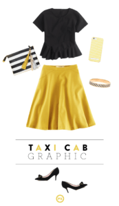 Get inspired by bold big city style - taxi cab yellow - how to wear yellow - Pencil Shavings Studio - Boden - Kate Spade - XO Monica Lee - striped bags - full midi skirts - www.pencilshavingsstudio.com