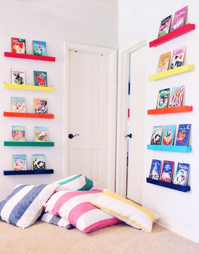 Hedgehouse throwbeds, how to create a colorful library for kids, playroom, land of nod, @psstudio, pencil shavings studio www.pencilshavingsstudio.com