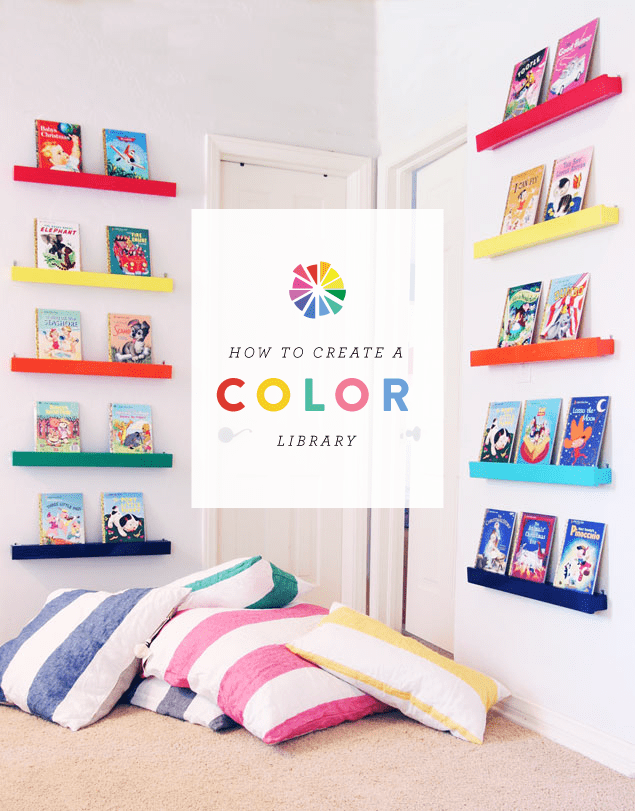 How to create a colorful library for kids, playroom, land of nod, @psstudio, pencil shavings studio www.pencilshavingsstudio.com