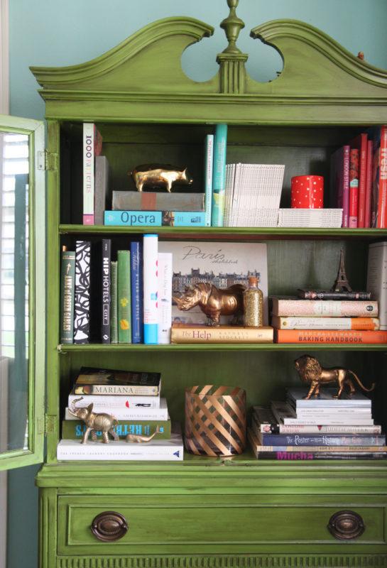 decorating with books vintage china cabinet green decor pencil shavings studio 1