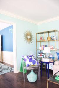 @psstudio Pergo hardwood floors in aqua living room and dining room at Pencil Shavings Studio www.pencilshavingsstudio.com