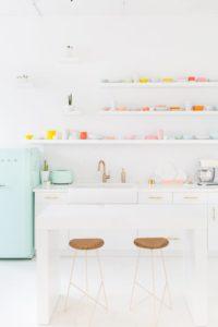 Sugar & Cloth white kitchen with mint Smeg refrigerator www.pencilshavingsstudio.com