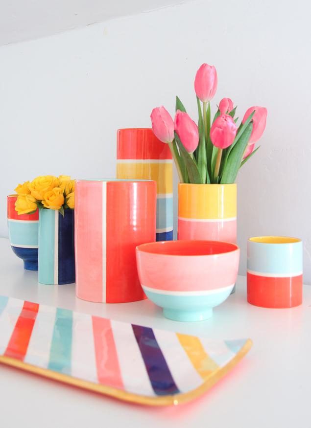 @psstudio for Jill Rosenwald - spring collection of colorful stripe ceramics - www.pencilshavingsstudio.com