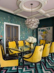 Tobi Fairley - yellow velvet chinoiserie dining room - www.pencilshavingsstudio.com