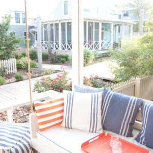 Dash & Albert indoor outdoor rug - Southern style front porch swing daybed - colorful porch - - @psstudio - www.pencilshavingsstudio.com