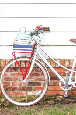 White Electra bicycle with red porteur rack from Public Bikes - www.pencilshavingsstudio.com