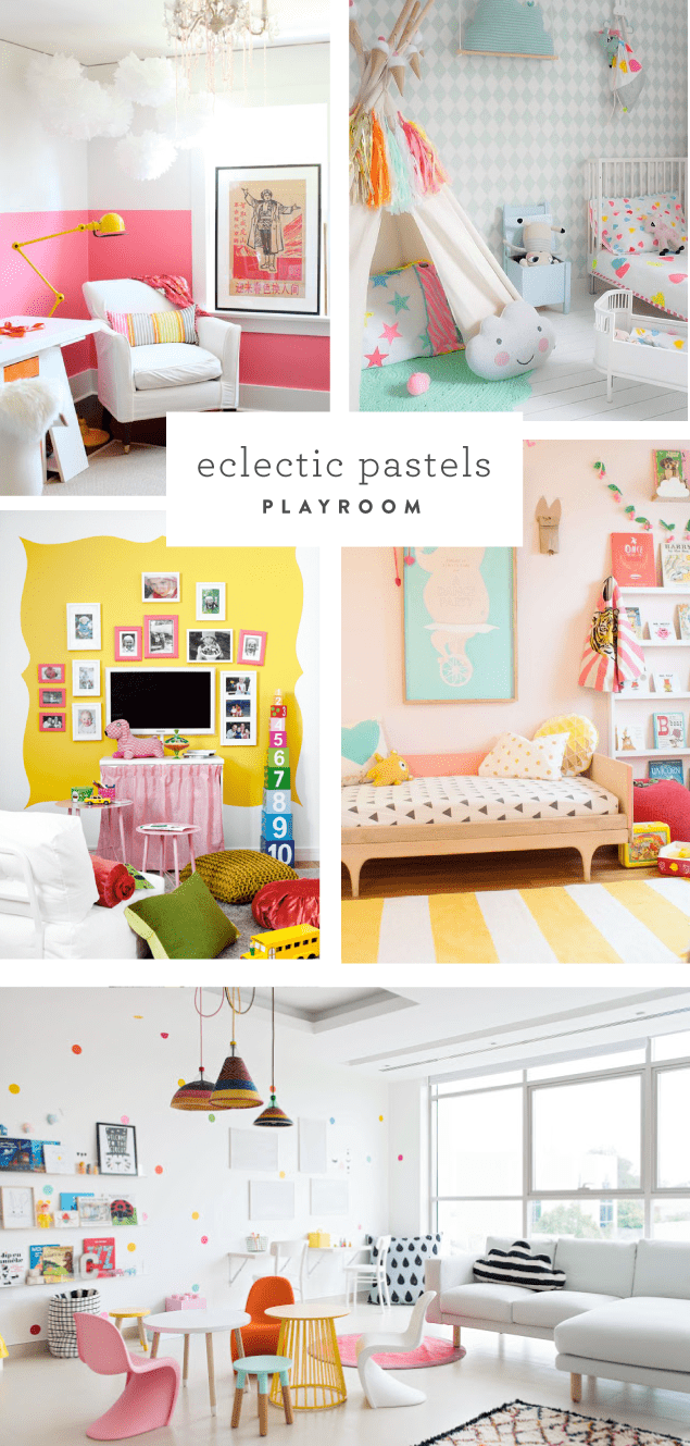 Eclectic pastels - roundup of pink, mint, and yellow playroom decor - www.pencilshavingsstudio.com