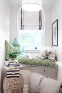 Get the look of this cozy windowseat library, perfect for spending the chilly winter months curled up with a good book www.pencilshavingsstudio.com